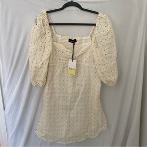 KOURT cream eyelet puff sleeve midi dress new sz XS